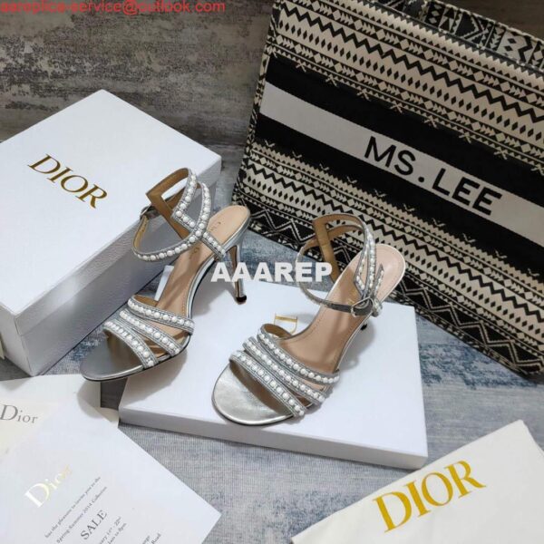 Replica Dior Women's Shoes dior gem heeled sandal KCQ701PRM Silver 7