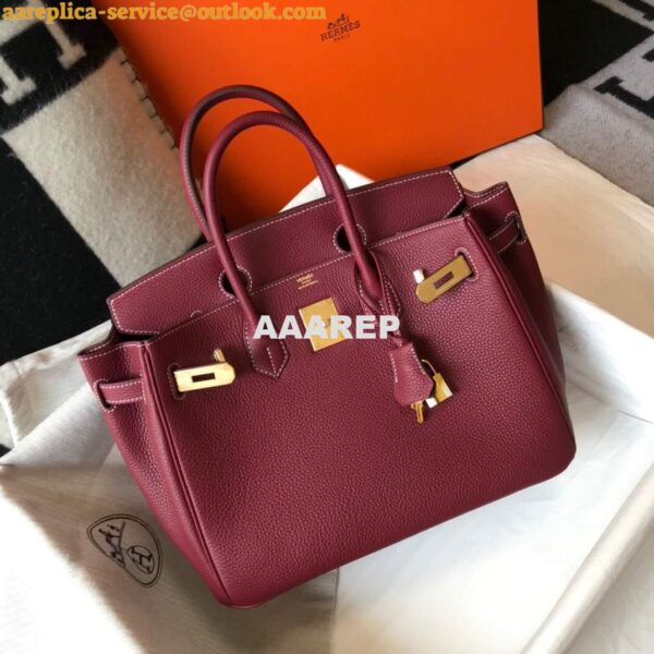 Replica Hermes Birkin Designer Tote Bag Togo Leather 28343 Wine Red 5