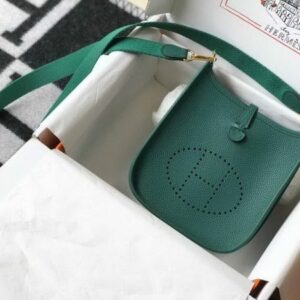 Replica Hermes Evelyne Bag Designer Hermes Mini Crossbody Bag 20389 Gold Buckle Green