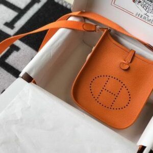 Replica Hermes Evelyne Bag Designer Hermes Mini Crossbody Bag 20390 Gold Buckle Orange