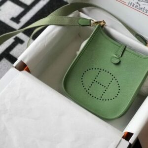 Replica Hermes Evelyne Bag Designer Hermes Mini Crossbody Bag 20393 Gold Buckle Light Green