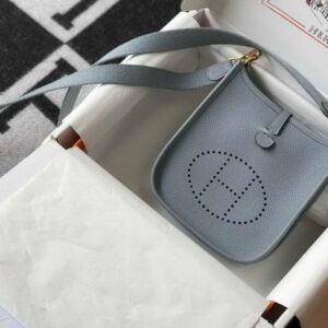 Replica Hermes Evelyne Bag Designer Hermes Mini Crossbody Bag 20394 Gold Buckle Light Blue