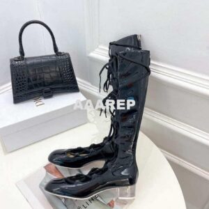 Replica Dior Women‘s KDI760VNI ARTY Hight lace-up ankle boots in black patent and calfskin