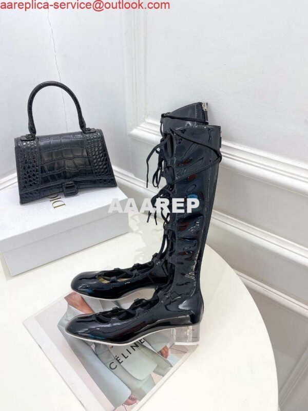 Replica Dior Women‘s KDI760VNI ARTY Hight lace-up ankle boots in black patent and calfskin 3