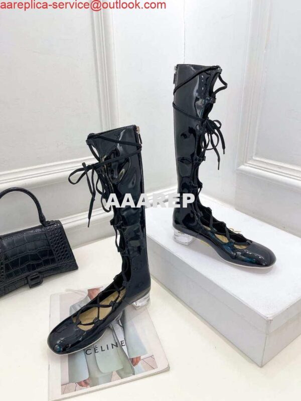 Replica Dior Women‘s KDI760VNI ARTY Hight lace-up ankle boots in black patent and calfskin 4