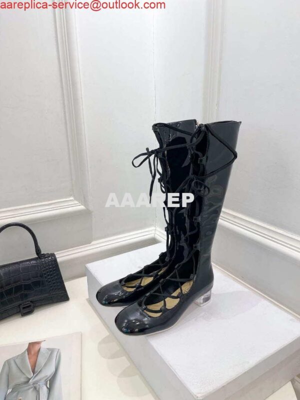 Replica Dior Women‘s KDI760VNI ARTY Hight lace-up ankle boots in black patent and calfskin 5