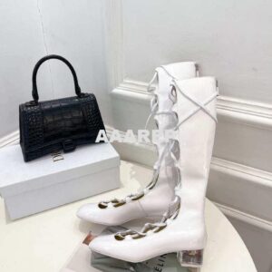 Replica Dior Women‘s KDI760VNI ARTY Hight lace-up ankle boots in white patent and calfskin