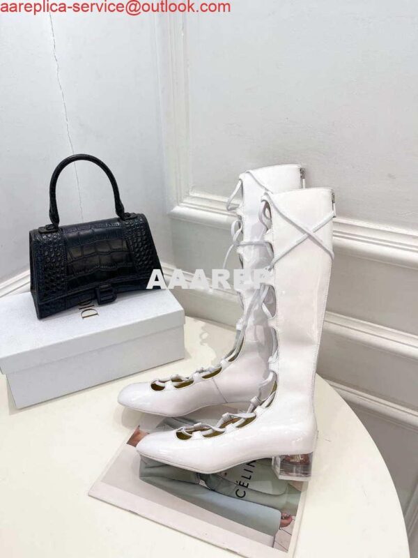 Replica Dior Women‘s KDI760VNI ARTY Hight lace-up ankle boots in white patent and calfskin 3