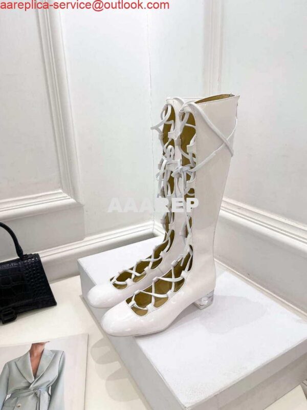 Replica Dior Women‘s KDI760VNI ARTY Hight lace-up ankle boots in white patent and calfskin 4