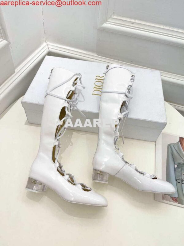 Replica Dior Women‘s KDI760VNI ARTY Hight lace-up ankle boots in white patent and calfskin 6