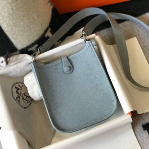 Replica Hermes Evelyne Bag Designer Hermes Mini Crossbody Real Bag 20431 Light Blue