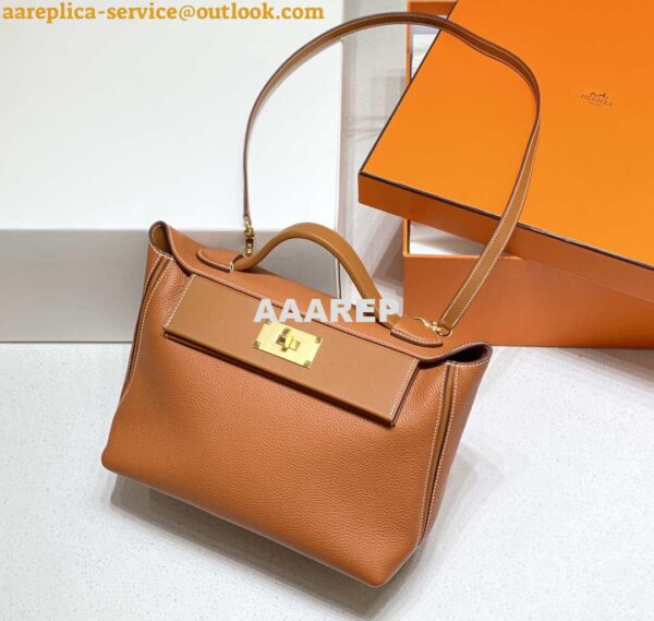 Replica Hermes Kelly 2424 Leather 29cm H230267 Brown Shoulder bag 3