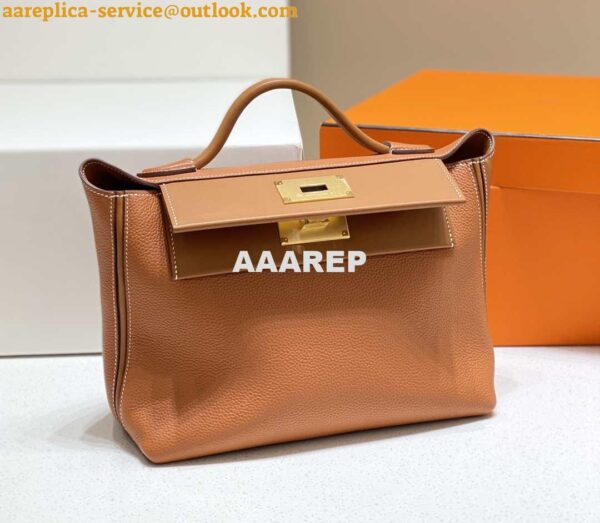 Replica Hermes Kelly 2424 Leather 29cm H230267 Brown Shoulder bag 4