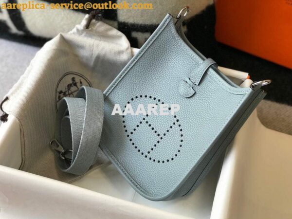 Replica Hermes Evelyne Bag Designer Hermes Mini Crossbody Real Bag 20431 Light Blue 4