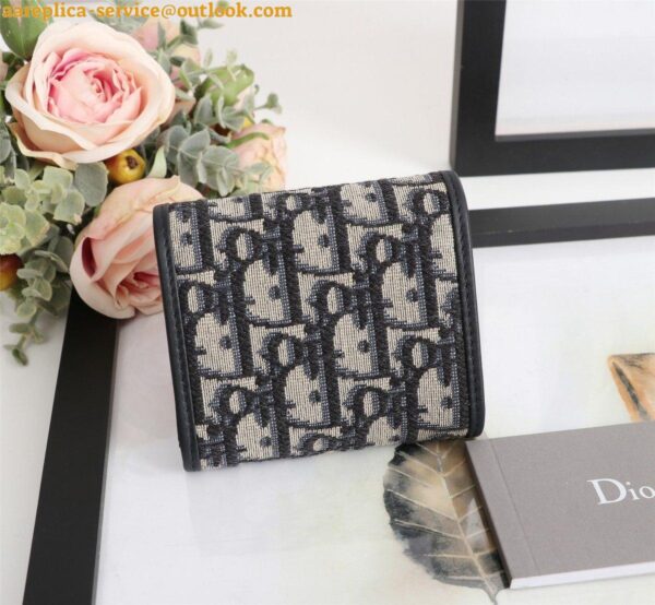 Replica Dior 30 Montaigne Lotus Wallet In Blue Oblique Jacquard 11