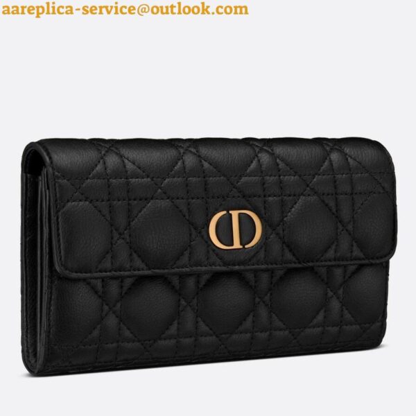 Replica Dior Caro Continental Wallet In Black Cannage Calfskin 3