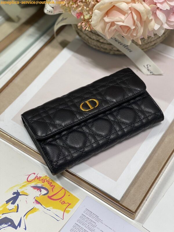 Replica Dior Caro Continental Wallet In Black Cannage Calfskin 6