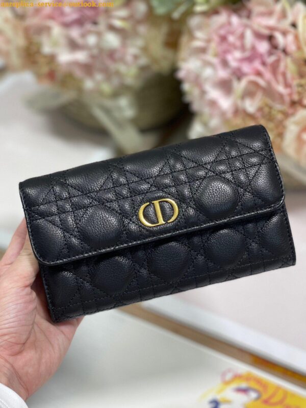 Replica Dior Caro Continental Wallet In Black Cannage Calfskin 7