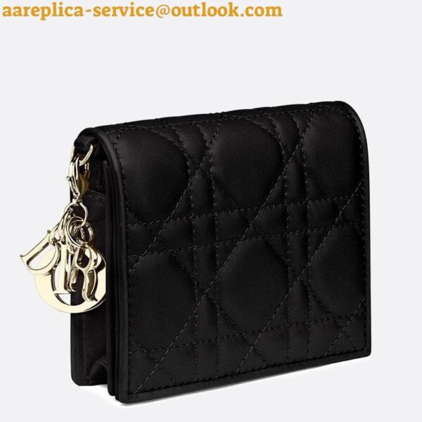 Replica Dior Mini Lady Dior Wallet In Black Cannage Lambskin 4