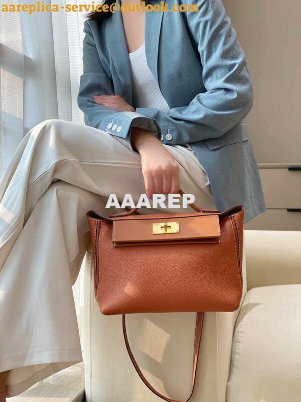 Replica Hermes Mini 2424 Leather 21cm H230262 Brown 13