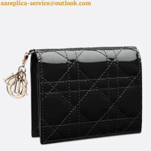 Replica Dior Mini Lady Dior Wallet In Black Patent Calfskin