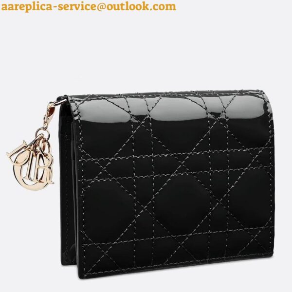 Replica Dior Mini Lady Dior Wallet In Black Patent Calfskin 4