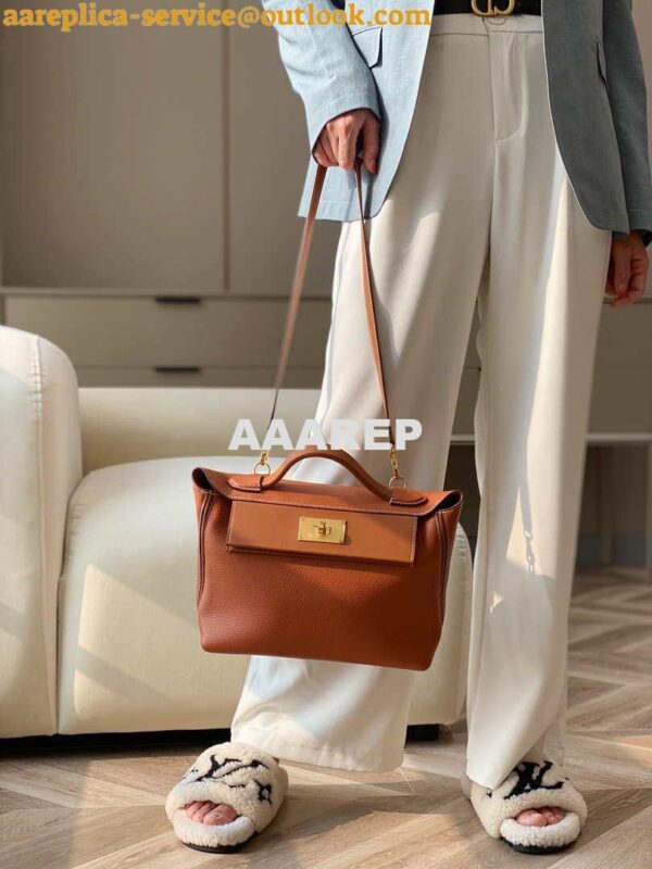 Replica Hermes Mini 2424 Leather 21cm H230262 Brown 16