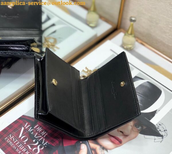 Replica Dior Mini Lady Dior Wallet In Black Patent Calfskin 6