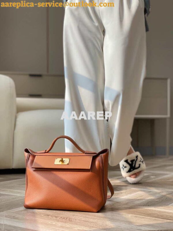 Replica Hermes Mini 2424 Leather 21cm H230262 Brown 19