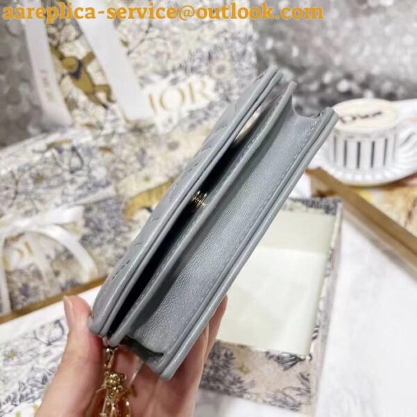 Replica Dior Mini Lady Dior Wallet In Grey Cannage Lambskin 5