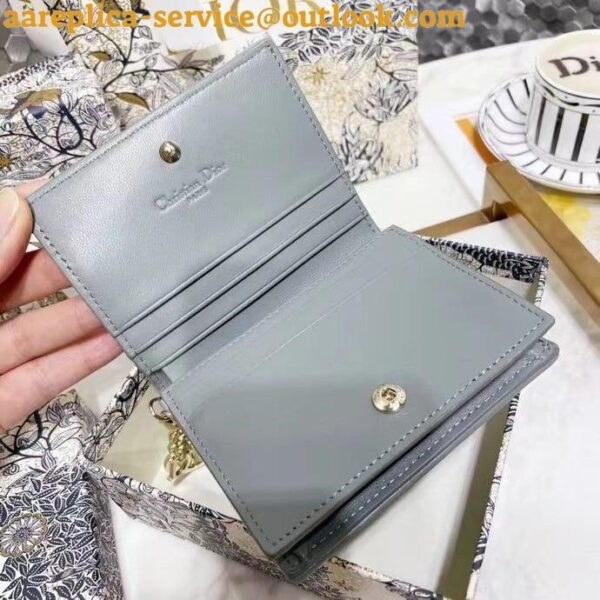 Replica Dior Mini Lady Dior Wallet In Grey Cannage Lambskin 7