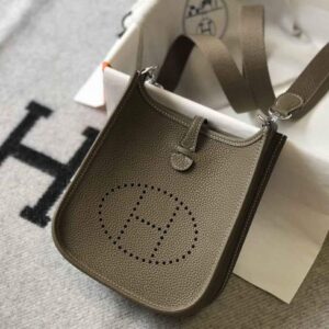 Replica Hermes Evelyne Bag Hermes Mini Crossbody Bag 20400 Silver Buckle Dark Gray