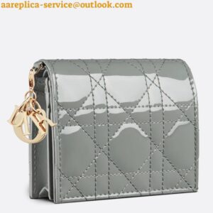 Replica Dior Mini Lady Dior Wallet In Grey Patent Calfskin