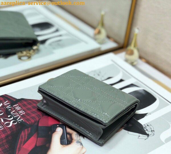 Replica Dior Mini Lady Dior Wallet In Grey Patent Calfskin 8