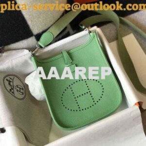 Replica Hermes Evelyne Bag Hermes Mini Crossbody Bag 20401 Silver Buckle Green 2