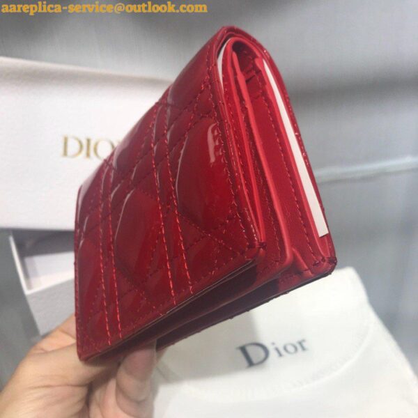 Replica Dior Mini Lady Dior Wallet In Red Patent Calfskin 5