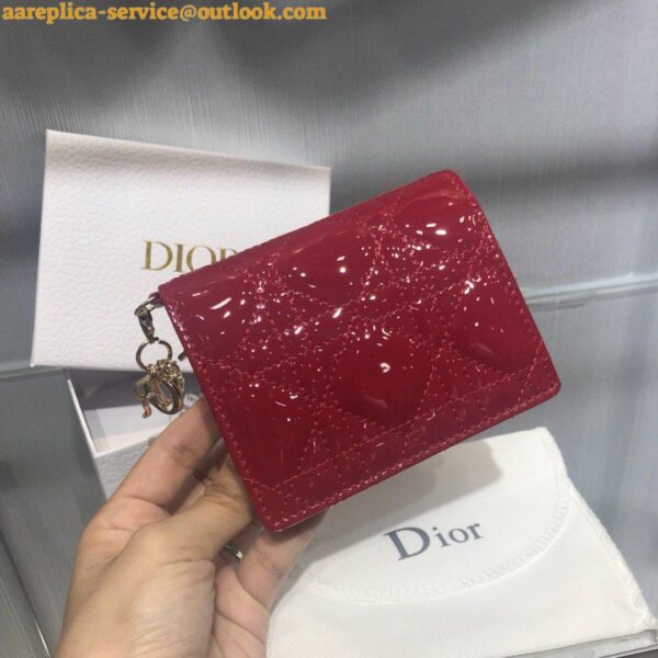 Replica Dior Mini Lady Dior Wallet In Red Patent Calfskin 6