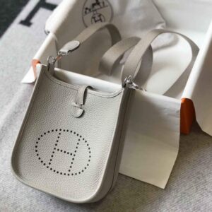 Replica Hermes Evelyne Bag Hermes Mini Crossbody Bag 20402 Silver Buckle Light Gray