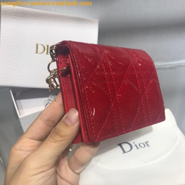 Replica Dior Mini Lady Dior Wallet In Red Patent Calfskin 7