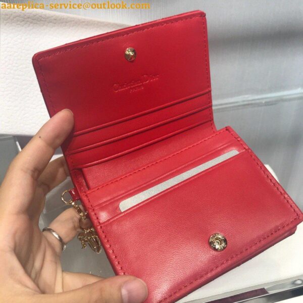 Replica Dior Mini Lady Dior Wallet In Red Patent Calfskin 13