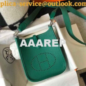 Replica Hermes Evelyne Bag Hermes Mini Crossbody Bag 20404 Silver Buckle Dark Green 2