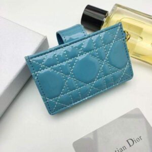 Replica Dior S0074 Wallet Lady dior 5-Gusset card holder Blue Patent Cannage Calfskin 2