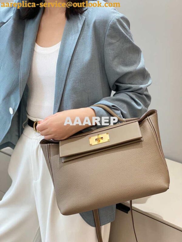 Replica Hermes Mini Kelly 2424 Leather 21cm H230265 Elephant gray 13