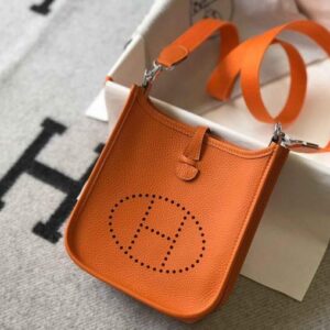 Replica Hermes Evelyne Bag Hermes Mini Crossbody Bag 20405 Silver Buckle Orange