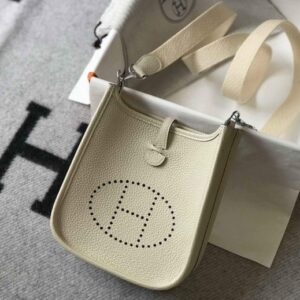 Replica Hermes Evelyne Bag Hermes Mini Crossbody Bag 20406 Silver Buckle Beige