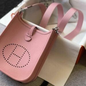 Replica Hermes Evelyne Bag Hermes Mini Crossbody Bag 20407 Silver Buckle Pink