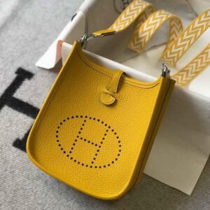 Replica Hermes Evelyne Bag Hermes Mini Crossbody Bag 20408 Silver Buckle Yellow