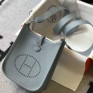 Replica Hermes Evelyne Bag Hermes Mini Crossbody Bag 20409 Silver Buckle Light Blue