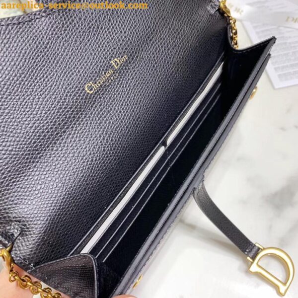 Replica Dior Saddle Chain Wallet In Black Grained Calfskin 10