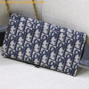 Replica Dior Saddle Chain Wallet In Blue Oblique Jacquard 2